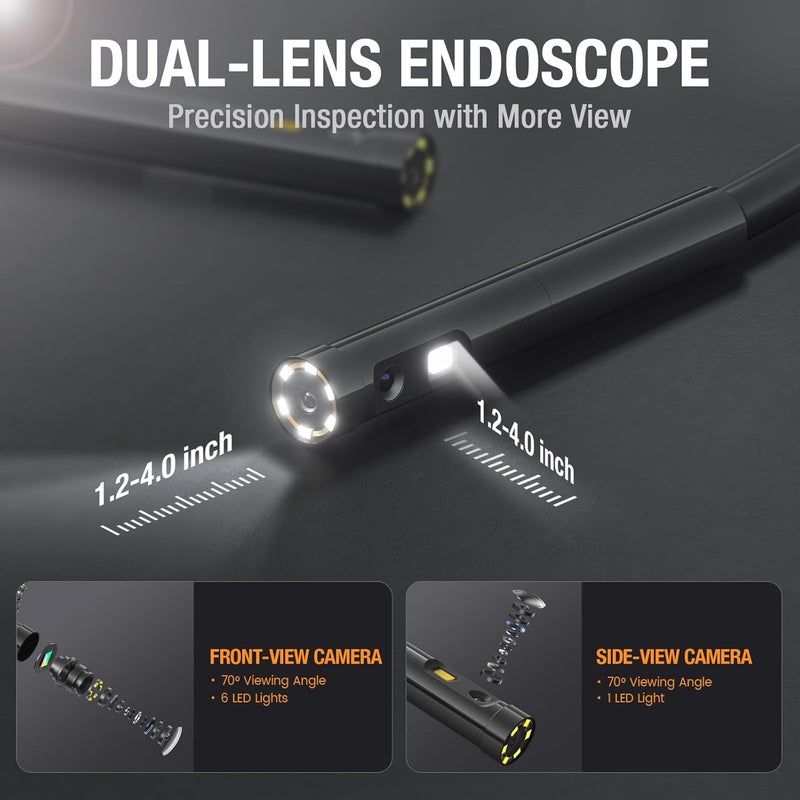 Teslong 5mm Dual Lens Inspection Camera, Borescope with LED Light, HD Industrial Endoscope, 5" IPS Screen, Waterproof Video Scope Camera, Flexible Cable for Home/Automotive/Pipe/Car/Wall(5FT) - Image 3